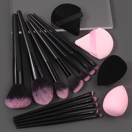 Hot-Selling 12/16PC Multi-Purpose Makeup Brush Set Featuring Ultra-Soft Makeup Powder Pads and Sponge Makeup Eggs with All Tools