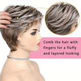 Fashionable short brown mixed color straight hair wig for woman