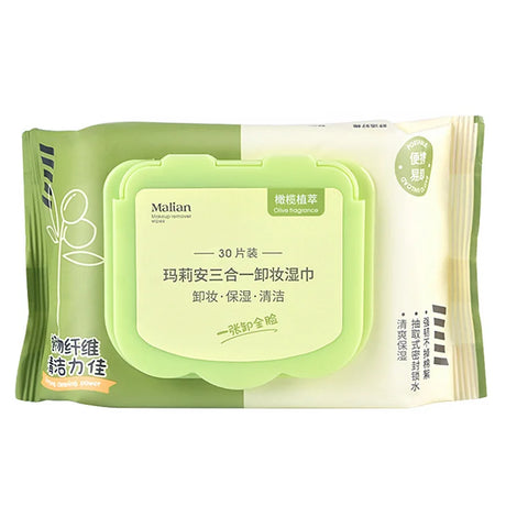 Olive plant extract makeup remover wet wipes with sufficient water for cleaning and moisturizing, 30 puffs