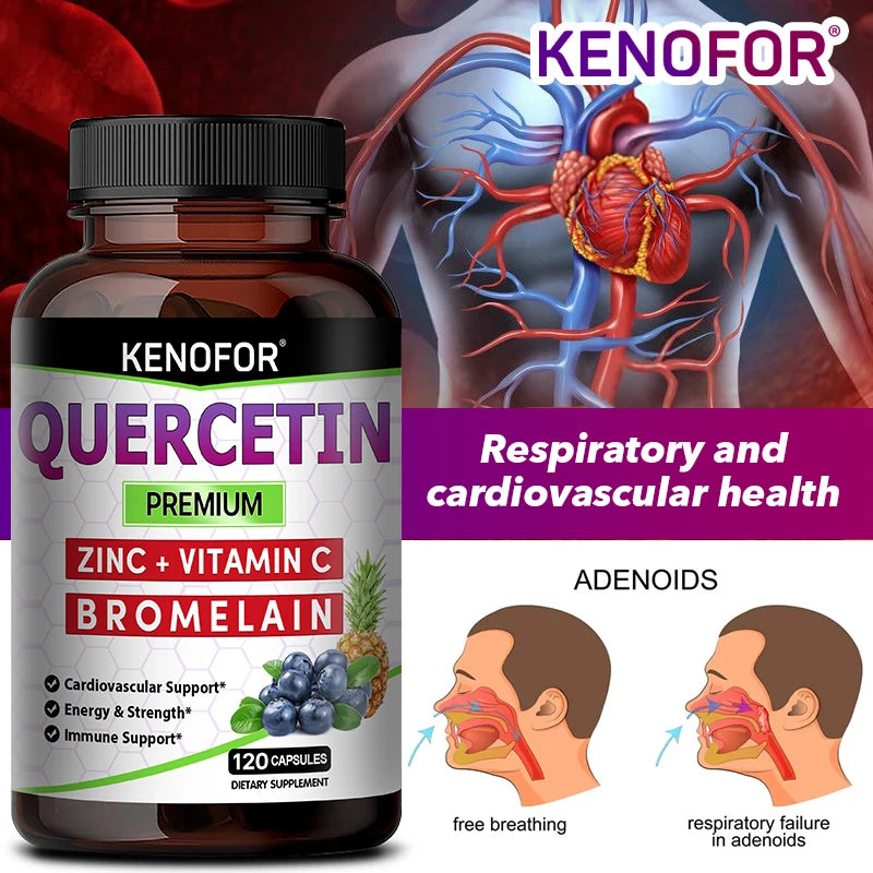Quercetin Capsules with Bromelain, Vitamin C, Ashwagandha, Antioxidant, Support Immune, Respiratory & Cardiovascular Wellness