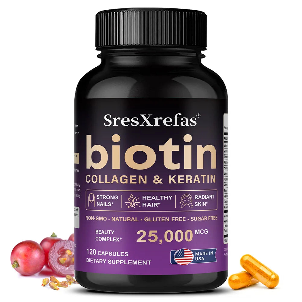 Biotin 25000mcg - Collagen Keratin Hyaluronic Acid Vitamins, Hair Skin Nails & Joint Support, Anti-aging Supplements Antioxidant