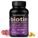 Biotin 25000mcg - Collagen Keratin Hyaluronic Acid Vitamins, Hair Skin Nails & Joint Support, Anti-aging Supplements Antioxidant