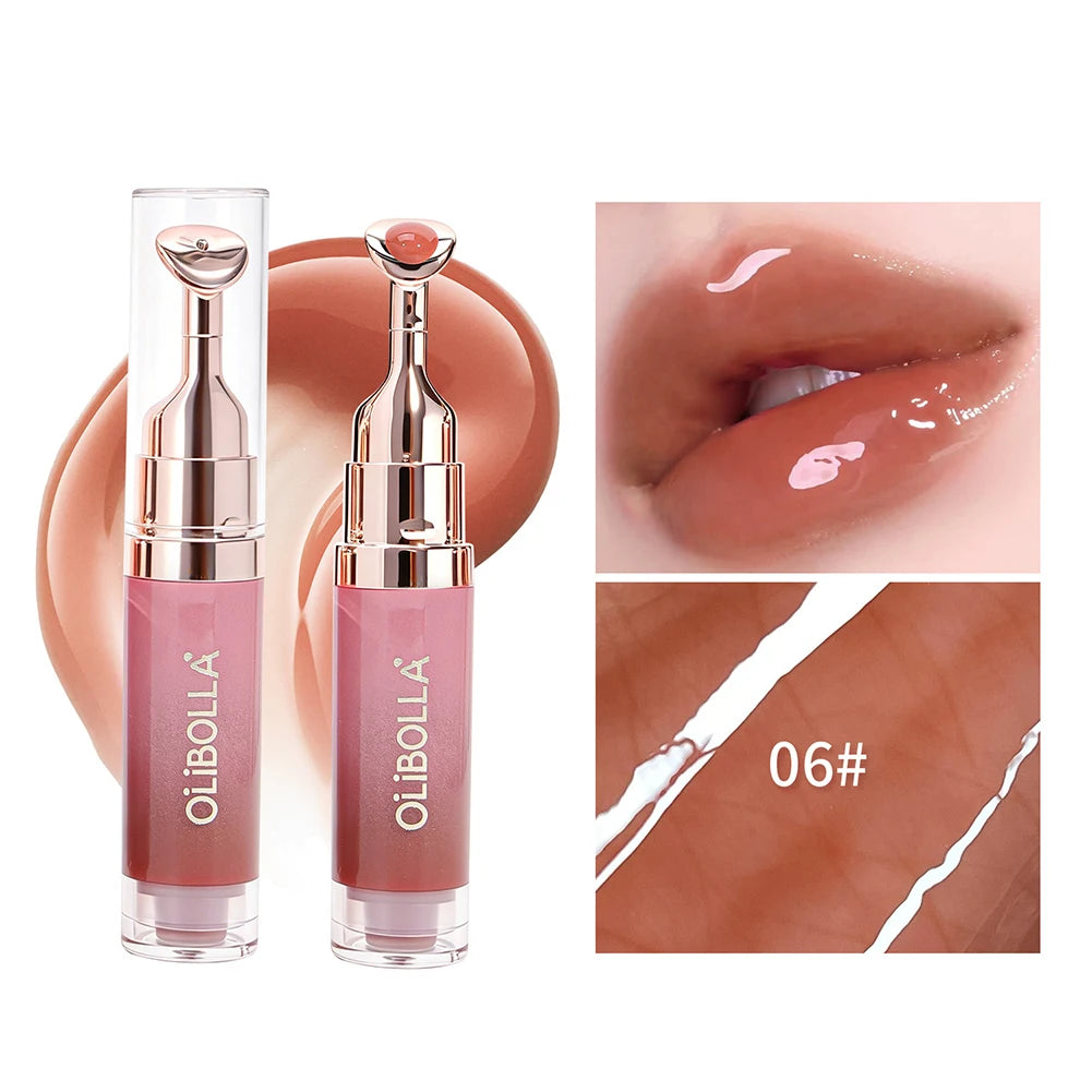 Lip Repair Plumping Lip Gloss, Metal Massage Wand Hydrating Mirror Glass Lip Oil, Waterproof Non-sticky Shiny Lip Tint