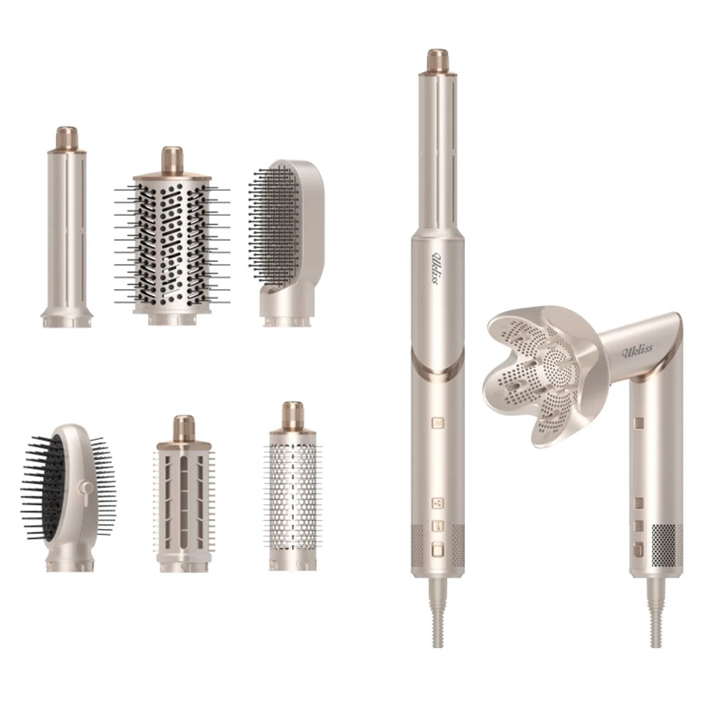 8 in 1 Hair Dryer Brush High Speed Brushless Blow Dryer Negative Ionic Hair Heating Brush Hot Air Styling Comb Auto Hair Curle