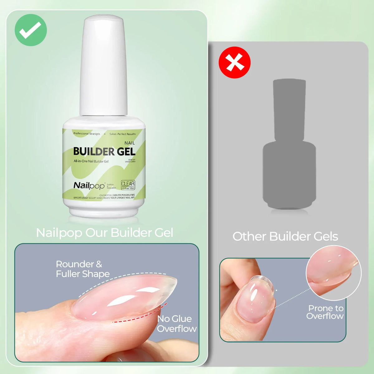 Nailpop 15ml Builder Gel Nail Polish for Nail Apex & Extension Strengthener Upgraded Soak Off UV Gel Rhinestone Glue 4 Colors