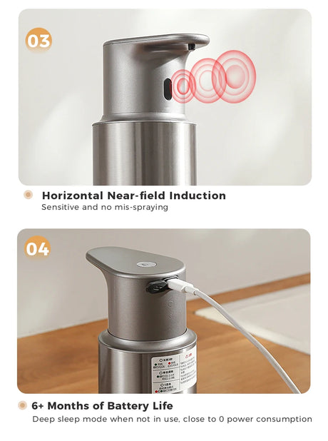 480ml Kitchen Soap Dispenser Automatic Sensor Hand Sanitizer Machine Intelligent Electric Body Wash Soap Dispenser 304 Stainl