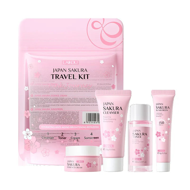 4pcs Vitamin C Skin Care Sets Face Cream Facial Cleanser Essence Spf 50+ VC Sunscreen Moisturizing Refresh Face Care Travel Suit
