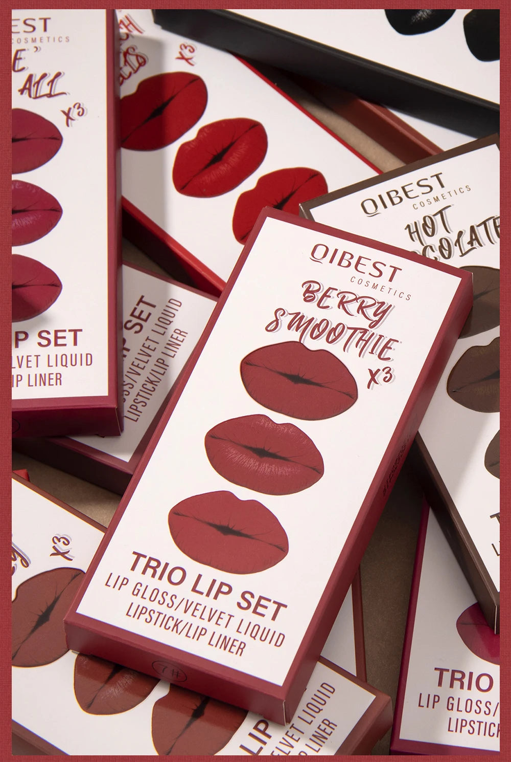 QIBEST 3pcs/set Liquid Lipstick+Lip Liner Lasting Black Brown Purple Red Matte Lip Gloss Nude Lip Stain Tint Makeup Lip Pencil