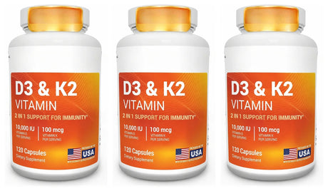 D3 K2 MK-7 Vitamin Supplement Capsules with Magnesium Zinc B6 and MCT Powder, 120 Count, Adult Daily Wellness Support