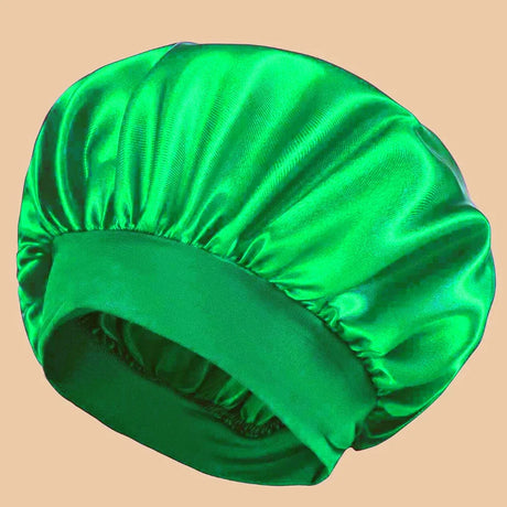 1Pc Women Wide Brim Satin Bonnet, Solid Color Waterproof Shower Cap Soft Silk Hair Protection Hat