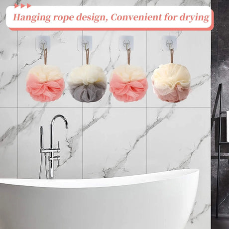 Shower Loofah for Men and Women, Bath Sponge Exfoliating Back Scrubber, Soft Mesh Body Pouf with Hand Strap