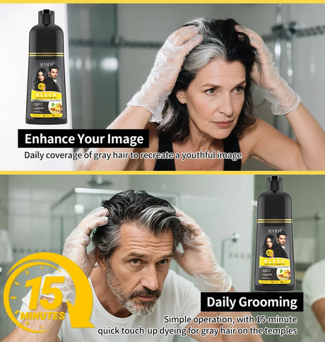 3 In 1 Herbal Healthy Hair Dyeing 500ml Black Hair Dye Shampoo For Men Women Plant Instant Color Shampoo Ginger Black Hair Dye