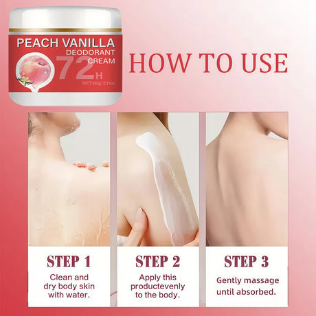 Peach Deodorant Underarm Cream - 72-Hour Long-Lasting Freshness, Floral Fragrance, Long-Lasting Odor Control - Gentle on Skin, Powerful Anti-Sweat