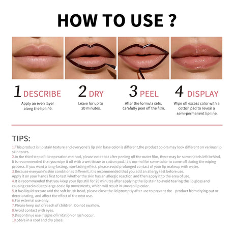 Lip Liner With Peel Off Lip Stain Tattoo Long Lasting Waterproof Transfer Proof Smudge Proof Matte Finish Lip Cosmetic Pencil