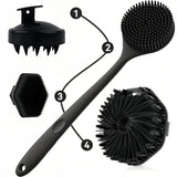 4PCS Long Handle Silicone Bath Brush Set for Body Back Face Gentle Exfoliating Massage Deep Cleaning with Non Slip Grip