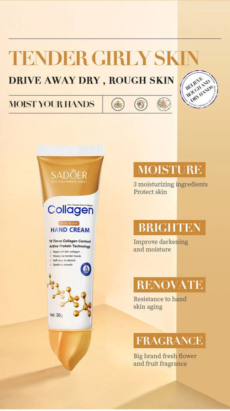 SADOER Collagen Hand Cream Hands Skin Friming skincare Moisturizing Brightening Hydrating Hands Creams Hand Skin Care Products
