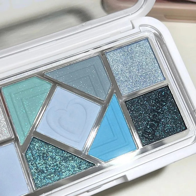 Nine-Color Eyeshadow Palette Blush Highlight Makeup Pearly Highgloss Shimmer Pink Brown Earth Color Fine Sequins Eye Shadow