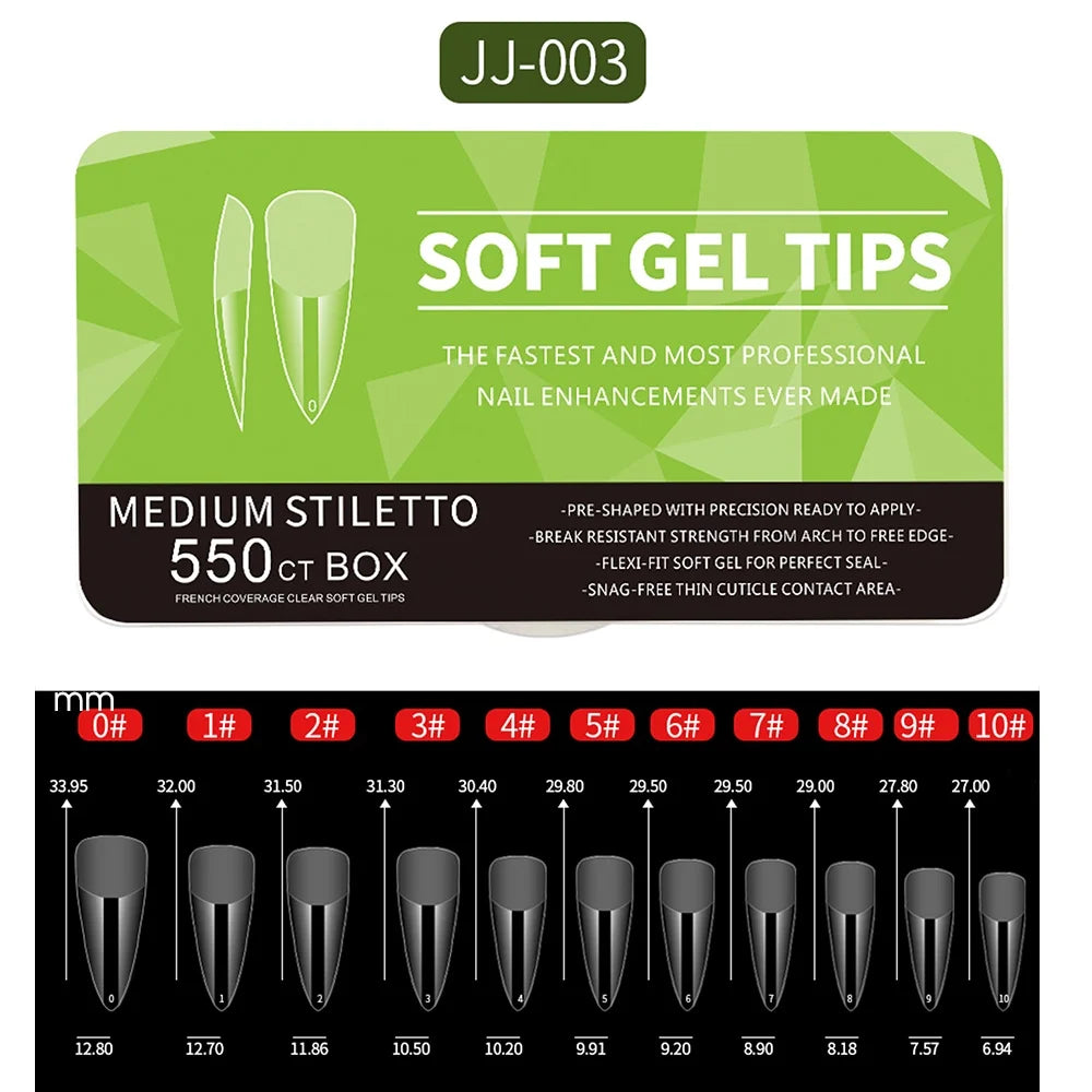 550pcs Soft Gel Nail Tips Medium Short Almond Coffin Full Cover Matte Extension Tool Acrylic Press on Nail French Manicure Decor