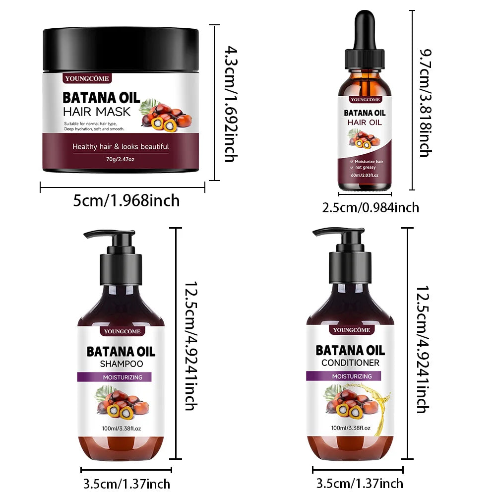 BATANA Oil Hair Care Kit - Strengthening Shampoo, Moisturizing Mask & Keratin Conditioner for All Hair Types Frizz Control