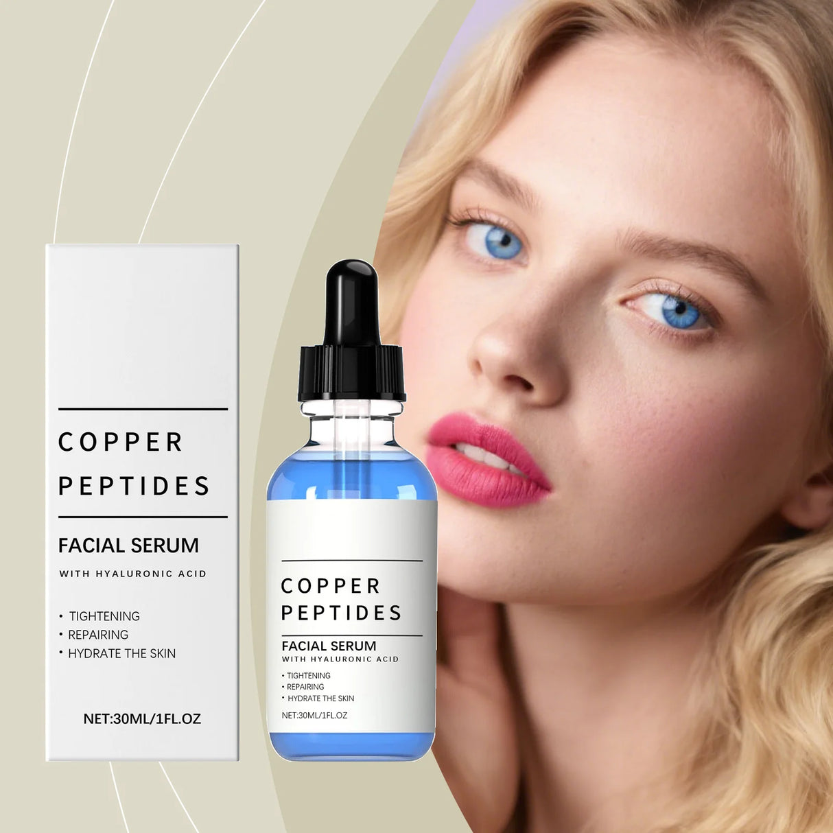 Copper Peptide Serum Hyaluronic Acid Tighten Skin Barrier Repair Deep Hydration Antioxidant Sensitive Dry Skin Face Serum 30ml