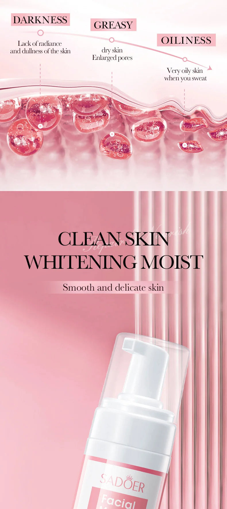 SADOER 4 in 1 Facial Mousse Face Wash Foam Facial Cleanser Moisturizing Brightening Hydrating Face Cleansing Skin Care Products