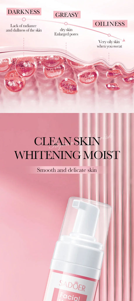 SADOER 4 in 1 Facial Mousse Face Wash Foam Facial Cleanser Moisturizing Brightening Hydrating Face Cleansing Skin Care Products