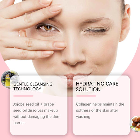 Collagen Makeup Remover Oil Jojoba Oil Makeup Remover Deep Cleansing Pore Dirt Gentle Daily Emulsifying Facial Cleanser Cosmetic