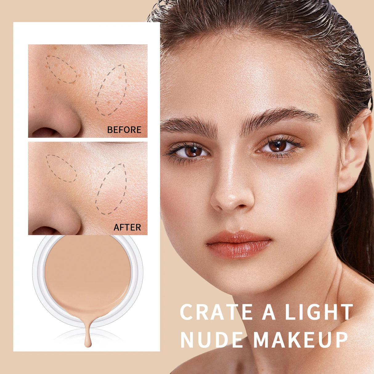 QIC Waterproof & Sweatproof Concealer Cream - Tattoo coverage, Long-Lasting Foundation, Natural,Full coverage, All Skin Types