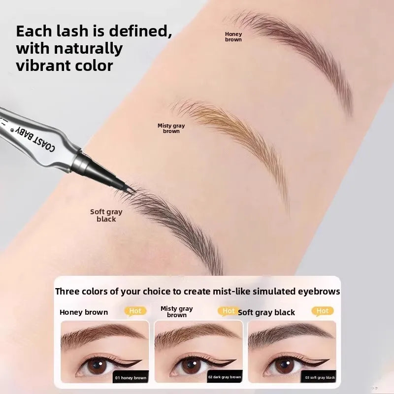 Natural Hair-Like Strokes Eyebrow Pen COAST BABY 2 Forks Tip Waterproof Long Lasting Smudge Proof Brow Pen