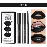 QIBEST 3pcs/set Liquid Lipstick+Lip Liner Lasting Black Brown Purple Red Matte Lip Gloss Nude Lip Stain Tint Makeup Lip Pencil