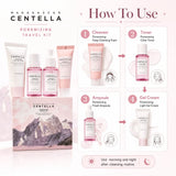 Centella Hyalu-Cica and Poremizing Travel Kit,Toner, Ampoule Serum,Face Moisturizer Cream and Night Sleeping Pack Mini 4pcs Set