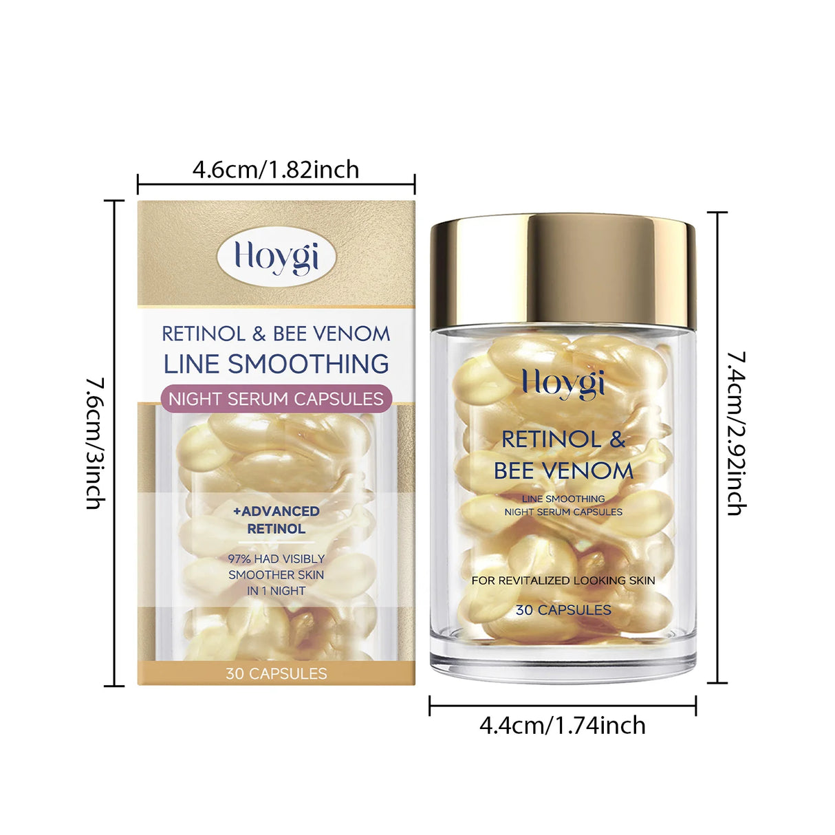 Retinol Bee Venom Facial Capsules Anti-Wrinkle Firming Smoothing Moisturizing Facial Skin Anti-Aging Night Serum for Face & Neck