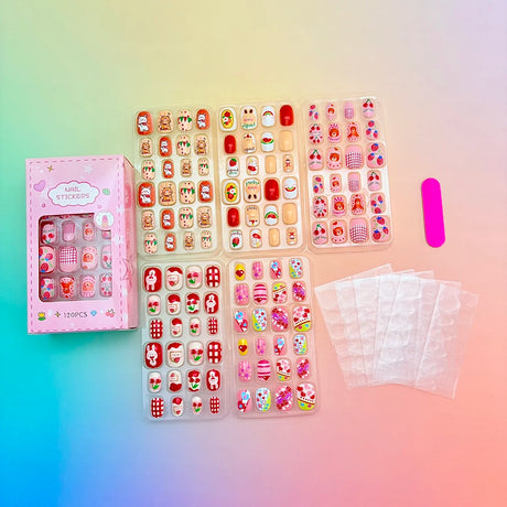 120Pcs Children's Press on Nails Kids Cartoon Acrylic Fake Nails Tips Kawaii Girl Full Cover Short False Nails With Jelly Glue#@