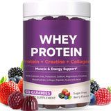 Protein Gummies with Whey Creatine Collagen 12g Protein Muscle Support Energy Nutrition Sugar Free Fitness Supplement 60 Gummies