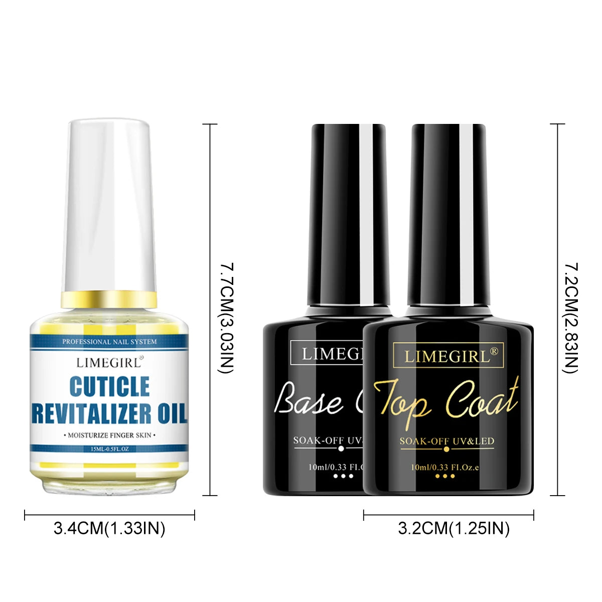 LIMEGIRL 3pcs/Kit Nail Art Soaking Base Coat Clear Coat Nail Polish with Cuticle Nail Care Softener UV Gel Multipurpose Nail Kit