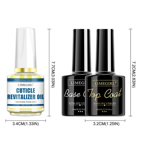 LIMEGIRL 3pcs/Kit Nail Art Soaking Base Coat Clear Coat Nail Polish with Cuticle Nail Care Softener UV Gel Multipurpose Nail Kit