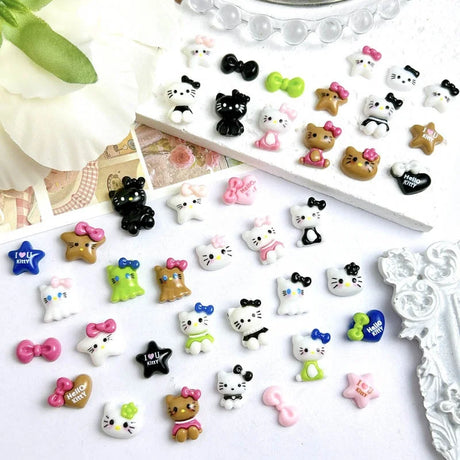 50PCS Nail Parts Charms Cute Cartoon Hello Kitty Nail Art Jewelry Decoration Phone Case Hairpin Manicure Press On Accessories