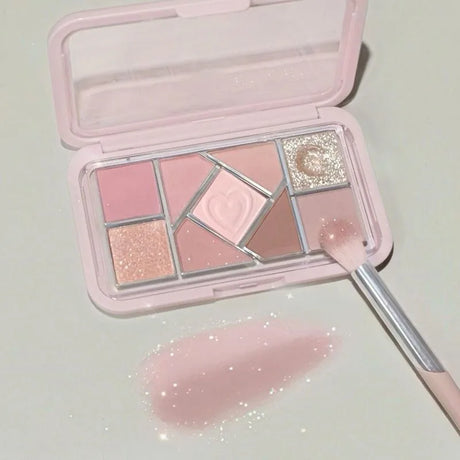 Nine-Color Eyeshadow Palette Blush Highlight Makeup Pearly Highgloss Shimmer Pink Brown Earth Color Fine Sequins Eye Shadow