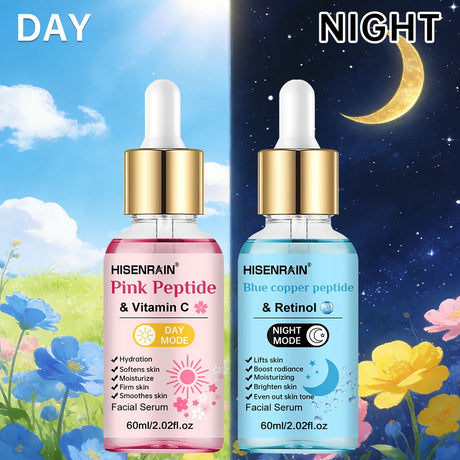 HISENRAIN Premium Pink & Blue Copper Peptide Serum - Anti-Aging, Skin Repair & Hydrating Facial Essence for Youthful Glow.