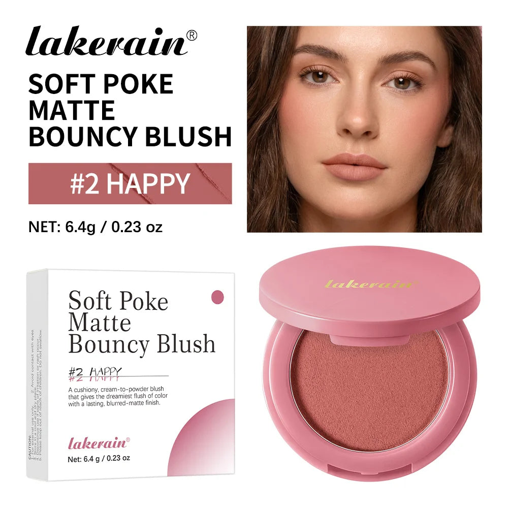 Lakerain Soft Poke Matte Blush Fresh Silky-smooth Skin Finish Long Lasting Luminosity Moisturizing Natural Matte Bouncy Blusher