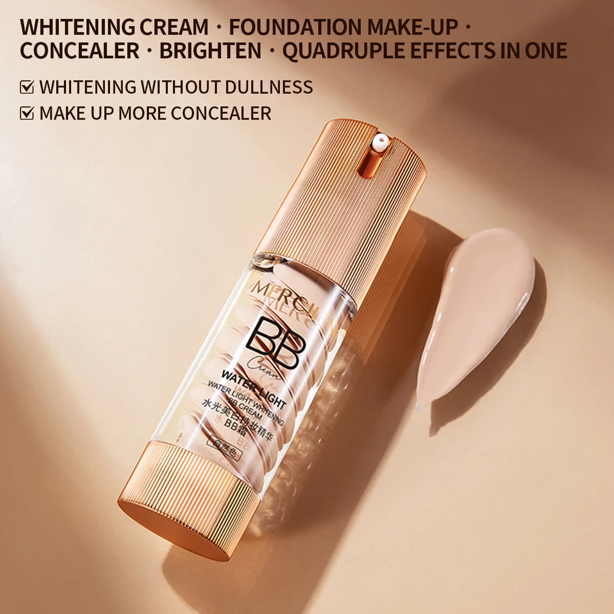 Mercilen Water Glow Long-Lasting Essence Bb Cream Cc Cream 40g, Brightening and Moisturizing Facial Makeup, Long-Lasting Moisturizing Concealer, Evens Out Skin Tone, Natural and Seamless, Suitable for Multiple Skin Tones, Lon