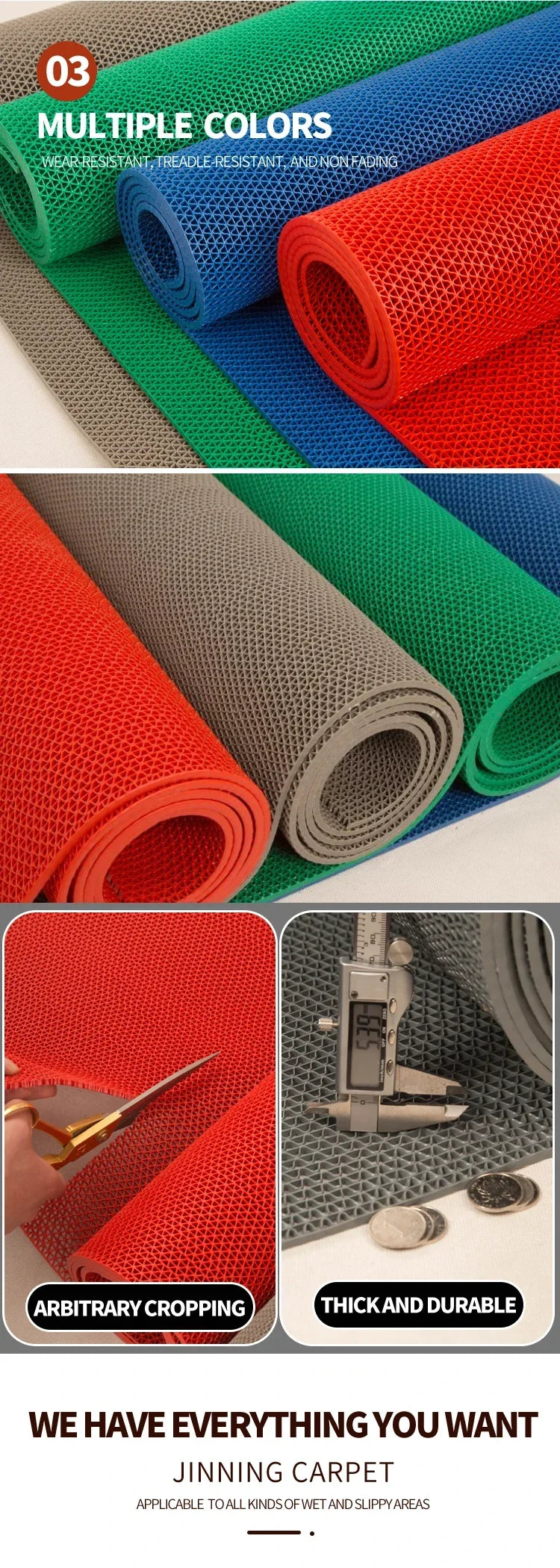 Waterproof Non Slip Floor Mats Plastic PVC Kitchen Bathroom Outdoor Pool Dirt Resistant Foot Mats Carpet For Home