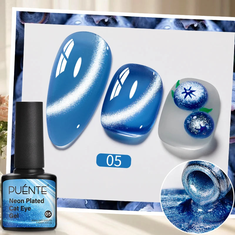 PUENTE 7.5ML Nude Shade Moonlight Cat Magnetic Gel Nail Polish Ultra-Bright Cat Eye Soak Off UV Semi-Permanent Varnish Manicure
