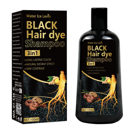 Pure Black Hair Dye Shampoo 3in1. Long Lasting Rich Color, Gray Coverage. Organic Ginger Polygonum Extracts. Gentle Effective.
