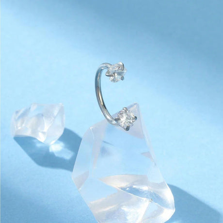 6/2pcs Horseshoe Nose Rings With L-Shape Nose Stud, Stainless Steel Rianbow CZ Nose Ring,, Lip Eyebrow Helix Ear Piercing