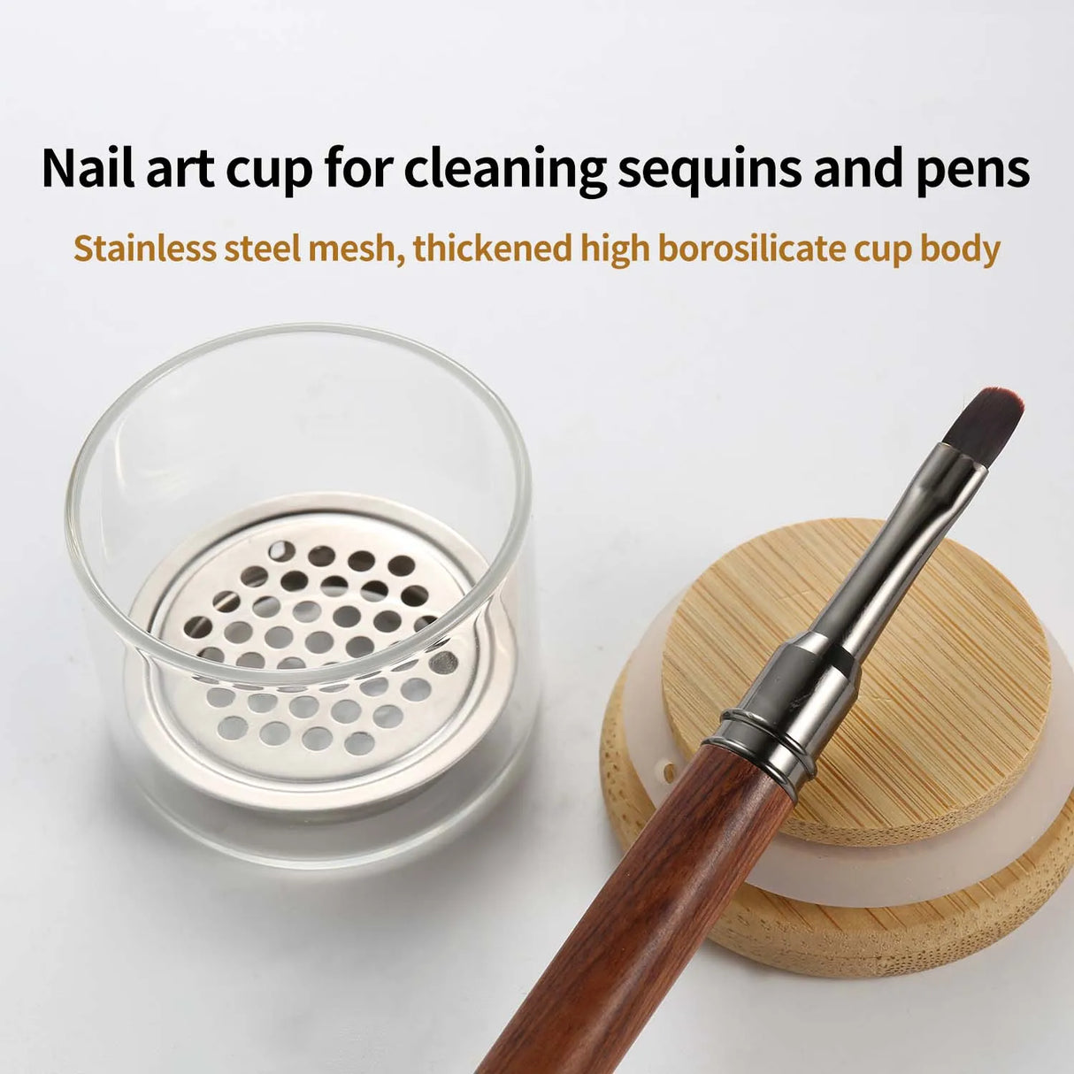 Nail Brush Cleaner Cup Wash Pen Brush Cup with Stainless Steel Mesh Base Nail Drill Bits Cleaning Container Crystal Glass Cup