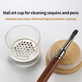 Nail Brush Cleaner Cup Wash Pen Brush Cup with Stainless Steel Mesh Base Nail Drill Bits Cleaning Container Crystal Glass Cup