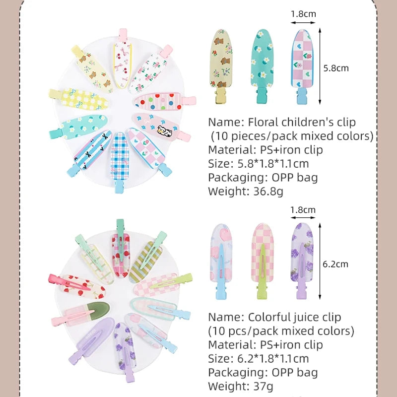 10pcs Candy Color Fruit Hair Bang Clip Summer Hairpin No Crease Hair Side Clamp For Girls Beauty Styling Accessories Set