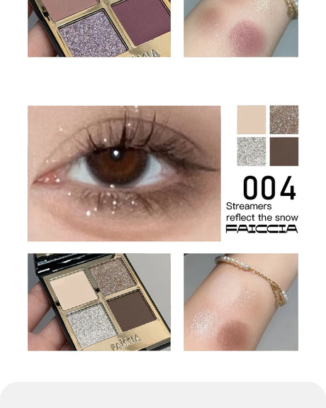 Faiccia 4-Color Mojito Eyeshadow Palette - Earth Pink Brown, Glitter Matte, Brightening, Perfect for Daily & Party Looks