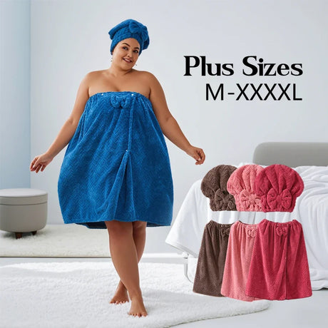 2pcs wearable Bath Towel Set, Including 1 Dry Hair Cap and 1 Bath Skirt,  Soft and Absorbent, A Great  Match for The Bathroom
